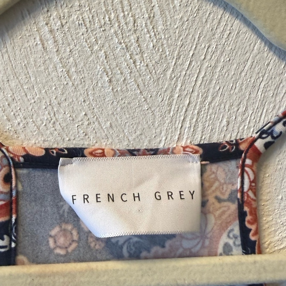 French Grey Boho Floral Racerback Dress Navy Blue Pink Soft Girl Summer Sz S - Picture 4 of 5